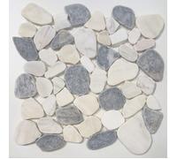 Plaque de mosaïque en galets polis - Marbre noir et dolomie blanche - 30,5 x 30,5 cm - Pour murs et sols intérieur/extérieur