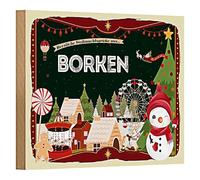 Plaque de Noël en bois - Motif : vœux de Noël en écorces - Décoration - 18 cm x 12 cm