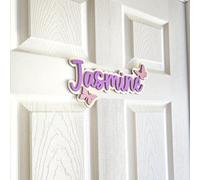 Plaque de Nom Personnalisée Papillon pour Filles - Plaque de Porte en Bois Personnalisée - Décor Mural pour Chambre d'Enfants ou Chambre d'Enfant - Plaque de Nom sur le Thème des Papillons