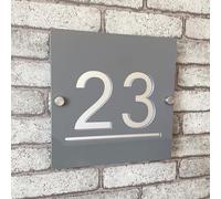 Plaque de numéro de maison personnalisable 3D en acrylique gris fumé et argenté avec adresse, plaque de porte intérieure et extérieure idéale pour maison, hôtel, appartement, magasin