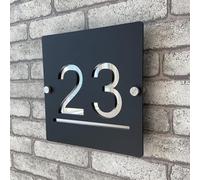 Plaque de numéro de maison personnalisable 3D en acrylique noir et argenté avec adresse, plaque de porte intérieure et extérieure idéale pour maison, hôtel, appartement, magasin