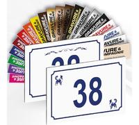 Plaque de Numéro De Rue Déco Personnalisable - Numéro De Maison PVC Extérieur - Motif Et Numéro Gravé - Fixation Au Choix - 15 x 10 cm (Blanc texte Bleu + Dessin)