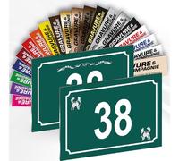 Plaque de Numéro De Rue Déco Personnalisable - Numéro De Maison PVC Extérieur - Motif Et Numéro Gravé - Fixation Au Choix - 15 x 10 cm (Vert + Dessin)