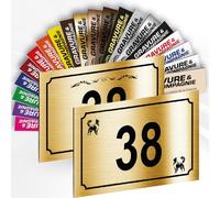 Plaque de Numéro De Rue Déco Personnalisable - Numéro De Maison PVC Extérieur - Motif Et Numéro Gravé - Fixation Au Choix - 15 x 10 cm (Or Brillant Métallisé + Dessin)