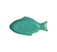 Plaque de porcelaine blanche, Assiette rectangulaire en céramique en forme de poisson irrégulier for poisson cuit à la vapeur, multicolore(Green)