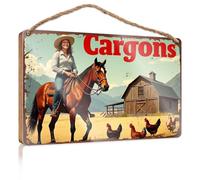 Plaque de porte à suspendre avec inscription « Woman Riding Horse with Chicken in Front of Barn » - Pour la maison, le bureau, la salle de bain (20 x 30 cm)