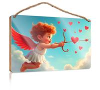 Plaque de porte à suspendre Cupidon tire des cœurs avec son nœud pour la maison, le bureau, la salle de bain (23 x 35 cm)