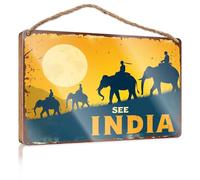 Plaque de porte à suspendre « Explore The Majestic Landscapes of India on Elephantback Under The Full Moon » Décoration murale amusante pour salle de bain (15 x 28 cm)