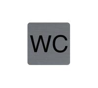 Exacompta Plaque porte adhésive WC – imprimée sur tous supports – aluminium brossé 7,5 x 7,5 cm