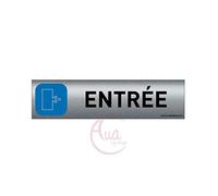 Plaque de porte aluminium brossé imprimé -Dimensions 200 x 50 mm - Double face adhésif au dos - Impression UV directement sur l'aluminium (Pas de contre collage) (Entrée à gauche)
