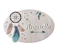 Plaque de Porte Attrape Rêves Personnalisée. Plaque Chambre Enfant. Plaque Bois Personnalisable avec Prénom. Décoration Chambre Enfant Rêves Originale - 2 perçages en Haut, Plexi Blanc