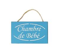 QUALIART Plaque de porte Chambre de Bébé - BLEU AZUR - En bois - 15 x 9 cm