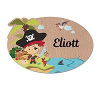 Plaque de Porte Chambre Enfant - Pancarte en Bois Personnalisable - décoration Enfant Pirate - 2 perçages en Haut, Plexi Noir