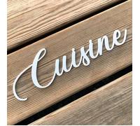 Plaque de porte Cuisine, plexi blanc 4 mm, texte décoratif adhésif 3D