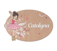 Plaque de Porte Danseuse Personnalisée. Plaque Chambre Enfant. Plaque Bois Personnalisable avec Prénom. Décoration Chambre Enfant Danse Originale - 2 perçages en Haut, Plexi Blanc