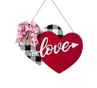 Plaque de porte de Saint-Valentin, belle décoration en bois en forme de cœur avec deux cœurs et motif à carreaux de buffle pour la maison