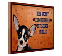 Plaque de porte décorative Chihuahua - « Hier wohnt ein Chihuahua mit seiner Famille » - Plaque de porte décorative pour les amoureux des animaux de compagnie - 40 cm x 30 cm