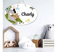 Plaque de Porte Dinosaure Personnalisée Plexi. Plaque Chambre Enfant. Plaque Plexiglass Personnalisable avec Prénom. Décoration Chambre Enfant Dino - 2 perçages en Haut