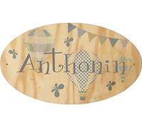 Plaque de Porte en bois personnalisée pour une Chambre d'enfant Modèle Montgolfières - Le prénom de la plaque en bois est personnalisable - cadeau de naissance personnalisé bébé Décoration