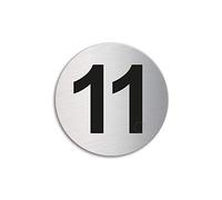 Plaque de Porte Numéro 11 | acier inoxydable brossé Ø 60 mm auto-adhésif