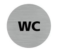 Plaque de porte rond pictogramme wc, Diamètre 83 mm (8,3 cm), Aluminium brossé