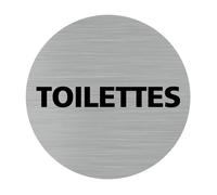 Plaque de porte rond toilettes, Diamètre 76 mm (7,6 cm), Adhésif aspect aluminium brossé