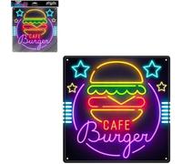 PLAQUE DE PORTE STC - Plaque Déco Effet Néon 30x30 cm - Cafe Burger
