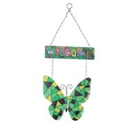 Plaque de Porte Suspendue Bienvenue en Fer, Motif Papillons, Vert