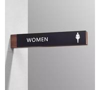 Plaque de porte toilette en aluminium et bois | Noir 32x6cm salle de bains bureau restaurant église maison: tenture murale for hommes et femmes(A)