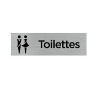 Plaque de porte toilettes hommes femmes, 170x50 mm (17x5 cm), adhésif aspect aluminium brossé