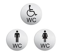 Plaque de Porte - WC Toilettes Hommes Femmes Handicapés Lot de 3 Ø 100 mm Plaque signalétique Aluminium brossé
