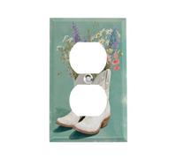 Plaque de prise murale avec bottes de cowboy blanches et fleurs sauvages, plaque pour interrupteur double, plaque pour prise simple ou double