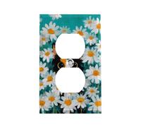 Plaque de prise murale motif chat calico dans un champ de marguerites blanches, plaque pour interrupteur double, plaque pour prise simple ou double