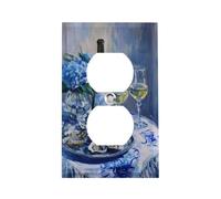 Plaque de prise murale, plateau d'huîtres, hortensia bleu, verres à vin, plaque murale simple, plaque de recouvrement pour interrupteur double, plaque de recouvrement pour prise simple ou double