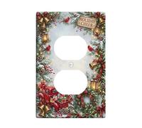 Plaque de prises de courant duplex vintage avec citation de Noël Rouge | Oiseaux cardinaux, accents de pommes de pin, feuillage d'hiver, nœuds en ruban à carreaux, verdure de vacances