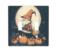 Plaque de protection décorative pour interrupteur à 2 interrupteurs - Double bascule - Balai de sorcière amusant - Citrouilles - Plaque électrique pour cuisine et salle de bain