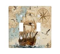 Plaque de protection décorative pour interrupteur à double bascule, carte au trésor de l'océan, plaque de commutation électrique cool pour chambre à coucher