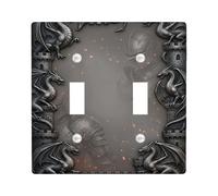Plaque de protection double pour interrupteur Dragon - Château médiéval - Chevalier - Plastique noir - Taille standard - Pour maison, salon, nouvel appartement