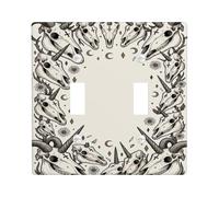 Plaque de protection double pour interrupteur gothique avec tête de mort | Style d'esquisse à l'encre, thème mystique gothique, accents de lune et d'étoile, ornements floraux, esthétiques gothiques