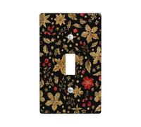 Plaque de protection élégante pour interrupteur Motif floral d'automne Fond noir avec feuilles dorées et rouges Plaques murales thermoplastiques Taille standard