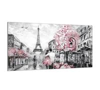 DarHaus Cache-plaque en verre - 90 x 52 cm - pour cuisinières électriques ou à induction - Plaque de protection anti-éclaboussures, planche à découper décorative aspect, Paris Rose