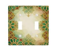 Plaque de protection géométrique pour double interrupteur, art marocain, ornemental, en plastique vert automne, taille standard, décoration pour la maison, le salon, la chambre à coucher, la salle de