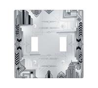 Plaque de protection géométrique pour interrupteur double - Art moderne - Gratte-ciel - En plastique noir - Taille standard - Pour nouvel appartement, maison, chambre à coucher, bureau