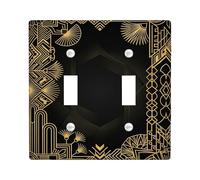 Plaque de protection géométrique pour interrupteur double - Art moderne - Lignes - Cercles N/A - Plastique noir - Taille standard - Plaques d'interrupteur mural - Accents pour maison, salon, nouvel