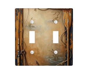Plaque de protection pour double interrupteur de canne à pêche, crochet naturel rustique en plastique marron d'été, taille standard, pour chambre à coucher, salle de bain, cuisine, entrée