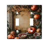 Plaque de protection pour double interrupteur de cuisine, cadre rustique vintage, feuilles en plastique rouge automne, taille standard, pour salon, chambre à coucher, décoration de bureau