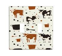 Plaque de protection pour double interrupteur de cuisine en forme de vache - Style rustique - Sans pois - En plastique marron - Taille standard - Décoration pour nouvel appartement, maison, chambre à