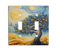 Plaque de protection pour double interrupteur de cuisine, impressionnisme, artistique, soleil, étoiles, printemps bleu, en plastique de taille standard, pour la maison, le salon, nouvel appartement