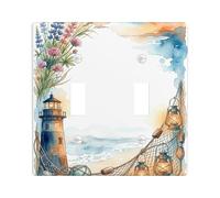 Plaque de protection pour double interrupteur de phare, lanternes rustiques côtières en plastique bleu d'été taille standard pour chambre à coucher, salle de bain, cuisine, entrée