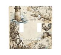Plaque de protection pour double interrupteur de phare, motif ancre nautique vintage en plastique beige taille standard pour maison, salon, chambre à coucher, salle de bain